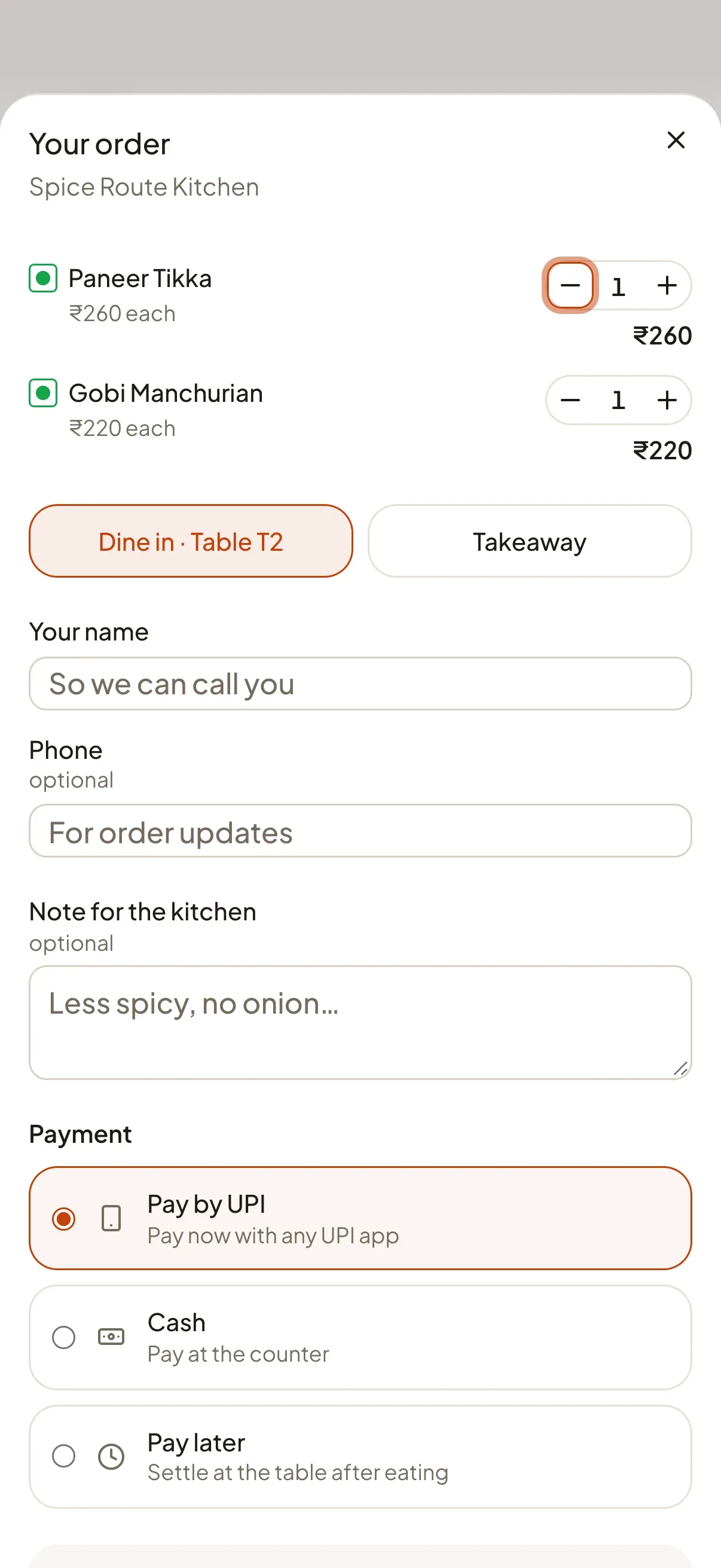 Checkout on a phone